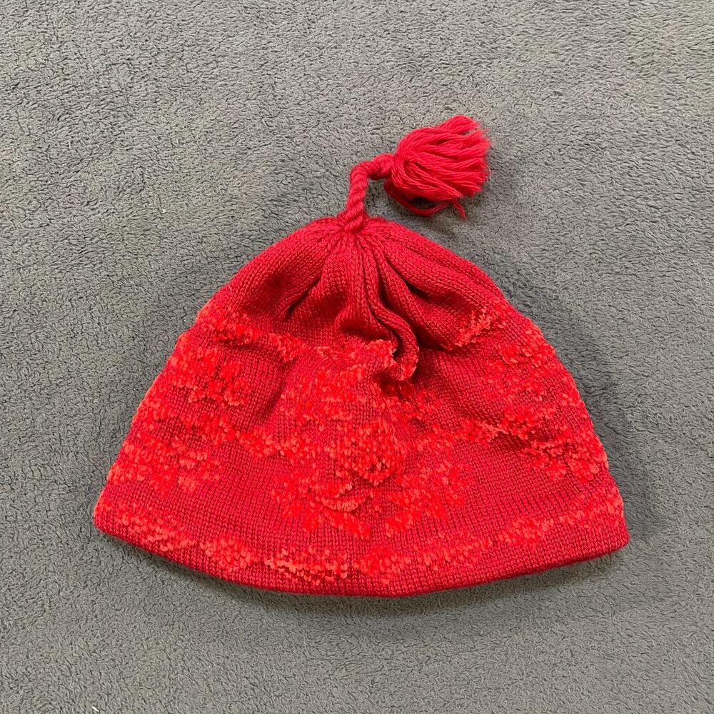 Turtle Fur Ponytail Beanie Red Wool Lined Knit Tassel Hat Unisex Adult One Size